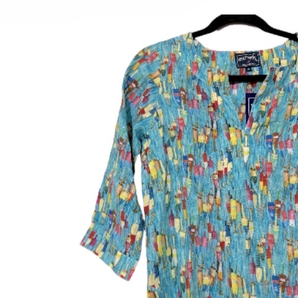 NWT 100% Linen Novelty Print 3/4 Sleeves Tunic Sz XS - Picture 3 of 9